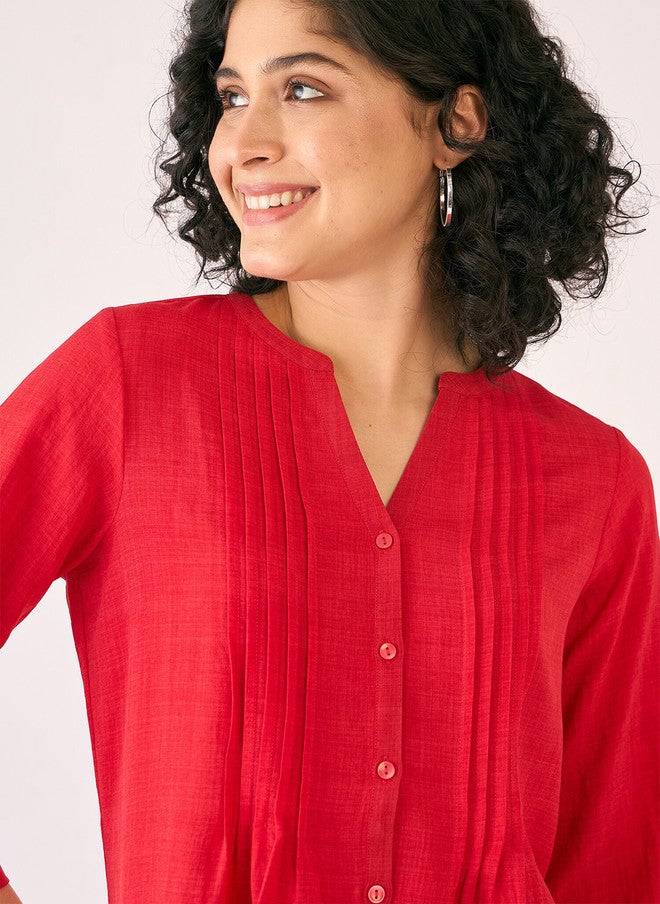 SALT ATTIRE Red Mandarin Collar Tunic with Long Sleeves - Image 3