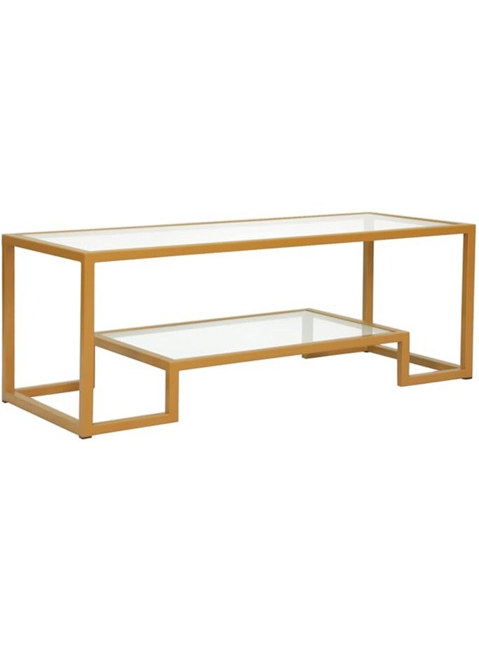 YINZUO Modern Clear Glass Coffee Table with Metal Frame and Lower Shelf - Rectangular Living Room Accent Table for Minimalist Decor - Image 5