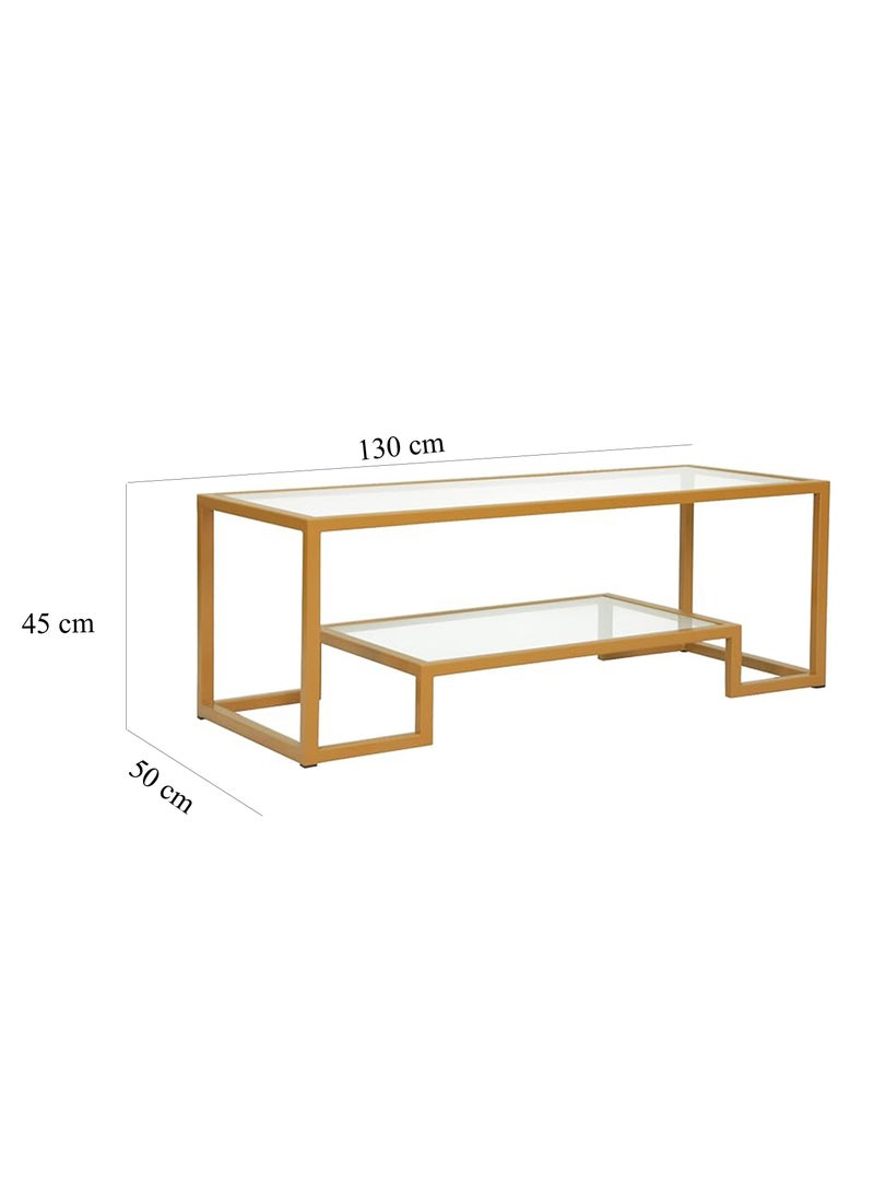 YINZUO Modern Clear Glass Coffee Table with Metal Frame and Lower Shelf - Rectangular Living Room Accent Table for Minimalist Decor - Image 2