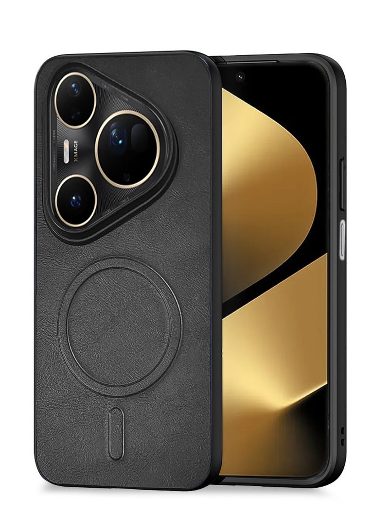 Wtech Huawei Pura 80 Ultra 5G 2025 Luxury Matte Leather Magnetic MagSafe Wireless Charging Soft Case Cover (MCMPMN) - Black - Image 1