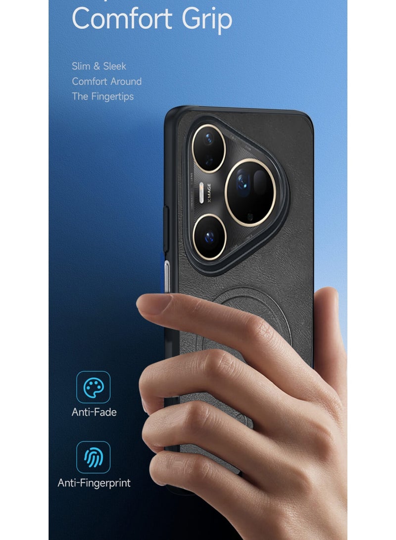 Wtech Huawei Pura 80 Ultra 5G 2025 Luxury Matte Leather Magnetic MagSafe Wireless Charging Soft Case Cover (MCMPMN) - Black - Image 2