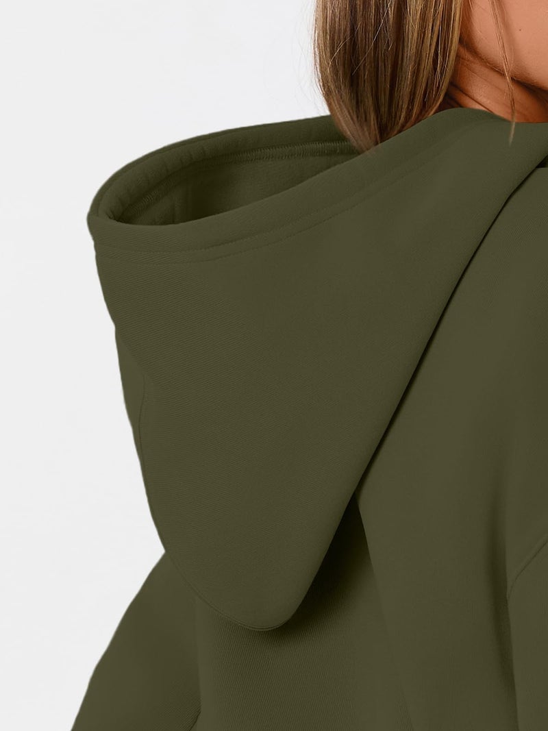 WYNNQUE Hoodies for Women Oversized Sweatshirts Fall Fashion Outfits 2026 Casual Sweaters Tops Fleece Plus Size Workout Comfy Winter Clothes ArmyGreen L - Image 5