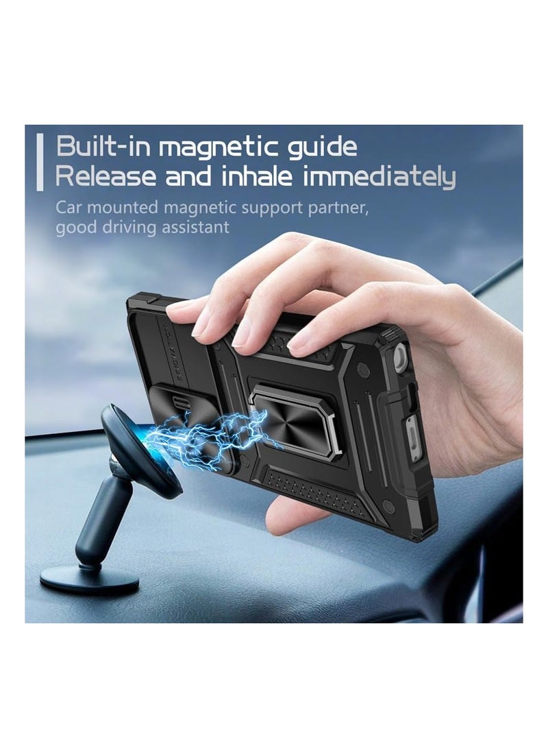 اكسيسن غطاء هاتف لـ Xiaomi Redmi Note 12 Pro 5G/Poco X5 Pro 5G، مع حلقة غطاء كاميرا منزلقة، مسند دائري (أسود) - Image 2