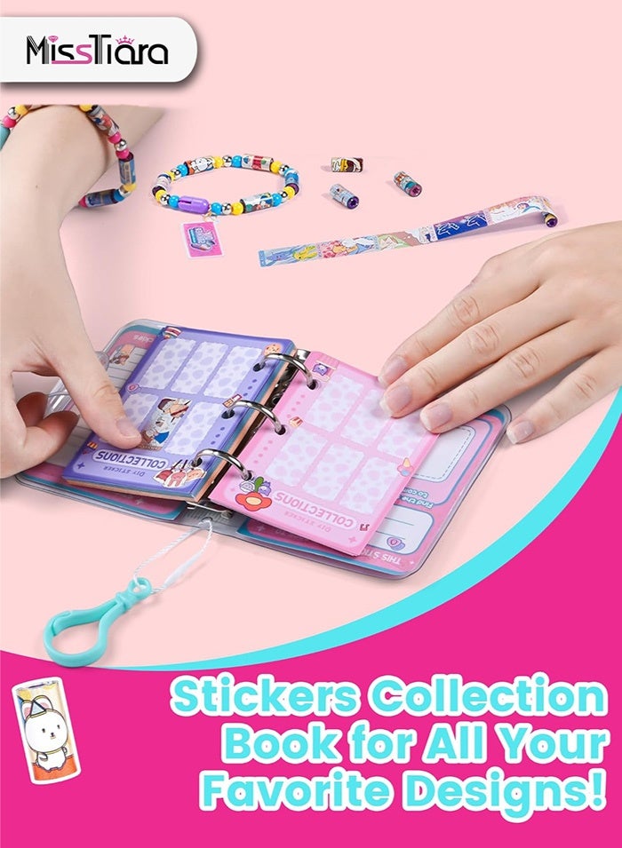 مس تيارا مجموعة أدوات تزيين للأطفال، تتضمن 400 ملصق كرتوني لصنع أساور ملصقات يدوية، مع خرز فاصل وتعليقات متنوعة. - Image 4