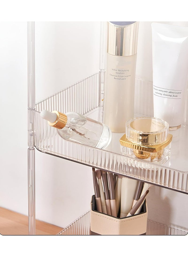 منظم تخزين متحرك بعجلات متعدد الاستخدامات من 4 طبقات، رف عربة متنقل قابل للحركة، رف تخزين متعدد الطبقات لغرفة نوم الأطفال، للمطبخ والحمام والمرحاض، مناسب لتخزين الوجبات الخفيفة، مستحضرات التجميل، المكياج، العطور، ومنتجات العناية الشخصية، تصميم عصري متين من الأكريليك الشفاف، الأبعاد: 30 × 20 سم - Image 2