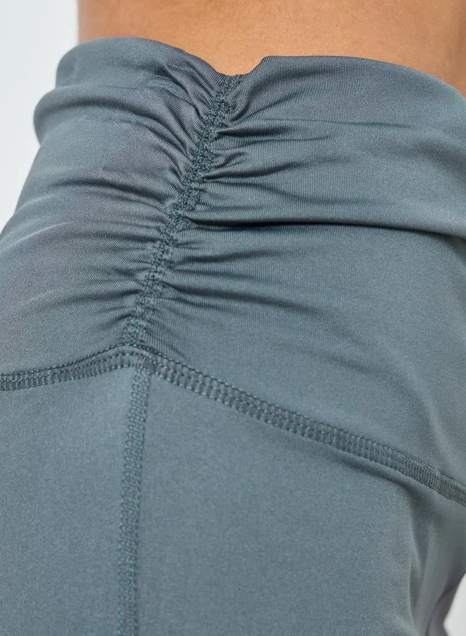 Styli Active  Charcoal Ruched Waist Flared Leggings for Women | Best Price UAE
