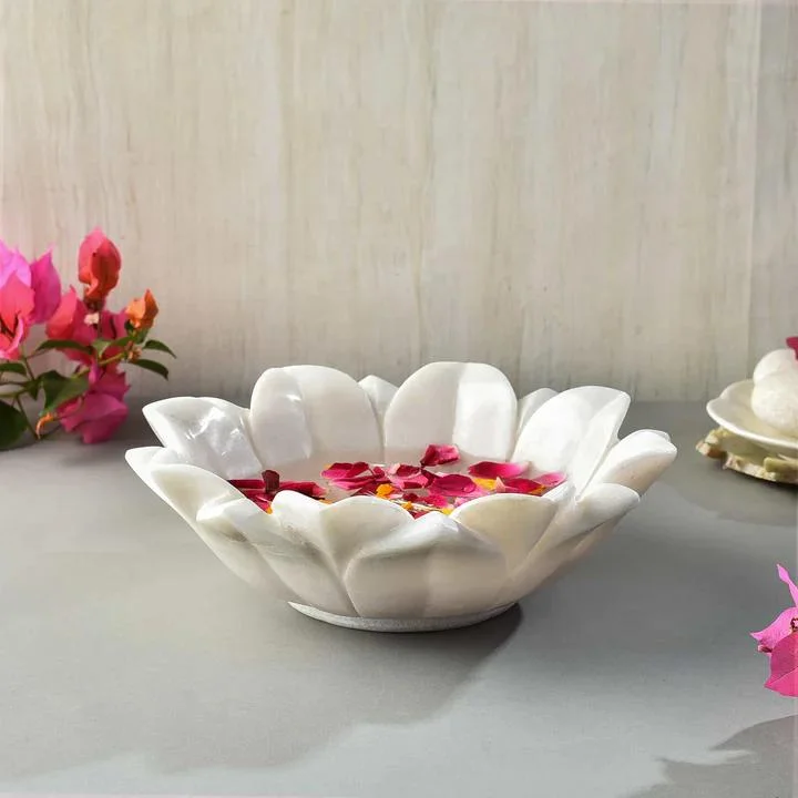 Quesera  Handcrafted Marble Lotus Bowl- 6 inches  | Best Price UAE