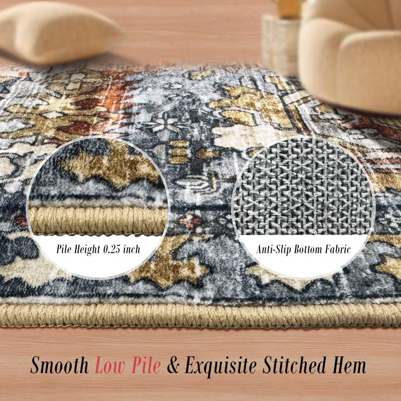 RUGSURE Washable Area Rugs - Perfect for Living Room, Bedroom, Kids Room, Nursery - Stain & Water Resistant Non-Slip, Pet & Child Friendly, Vintage Tribal Area Rugs (Turmeric and Grey, 3' x 5 ') - Image 3