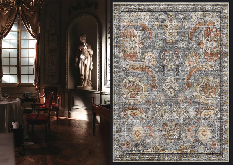 RUGSURE Washable Area Rugs - Perfect for Living Room, Bedroom, Kids Room, Nursery - Stain & Water Resistant Non-Slip, Pet & Child Friendly, Vintage Tribal Area Rugs (Turmeric and Grey, 3' x 5 ') - Image 2
