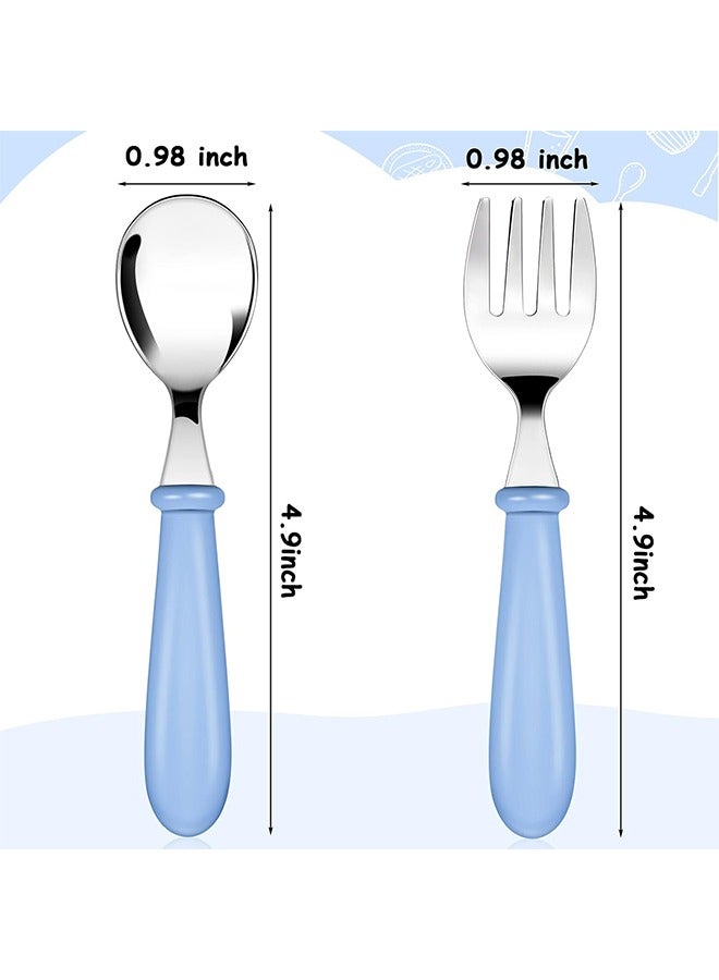 HY 1 Sets Toddler Utensils Stainless Steel Fork and Spoon with Silicone Handle, Kid Safe Utensils Children's Flatware Kids Cutlery Set with Round Handle for LunchBox (Blue)  - Image 2