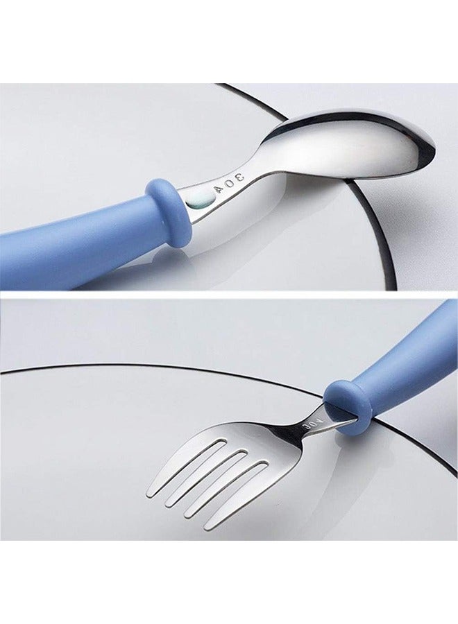 HY 1 Sets Toddler Utensils Stainless Steel Fork and Spoon with Silicone Handle, Kid Safe Utensils Children's Flatware Kids Cutlery Set with Round Handle for LunchBox (Blue)  - Image 5