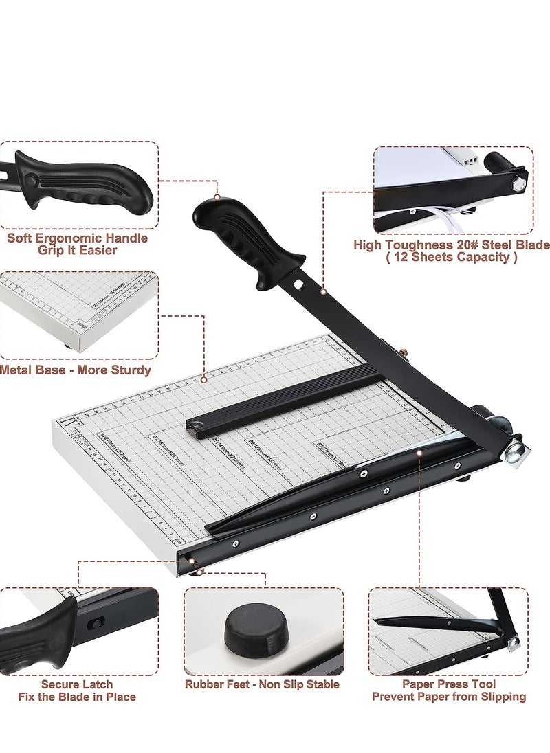 A4 Paper Cutter, Paper Trimmer Guillotine 13in Cutting Length, Commercial Grade Guillotine Paper Slicer Cutter, 12 Sheet Capacity, for Office Home or School