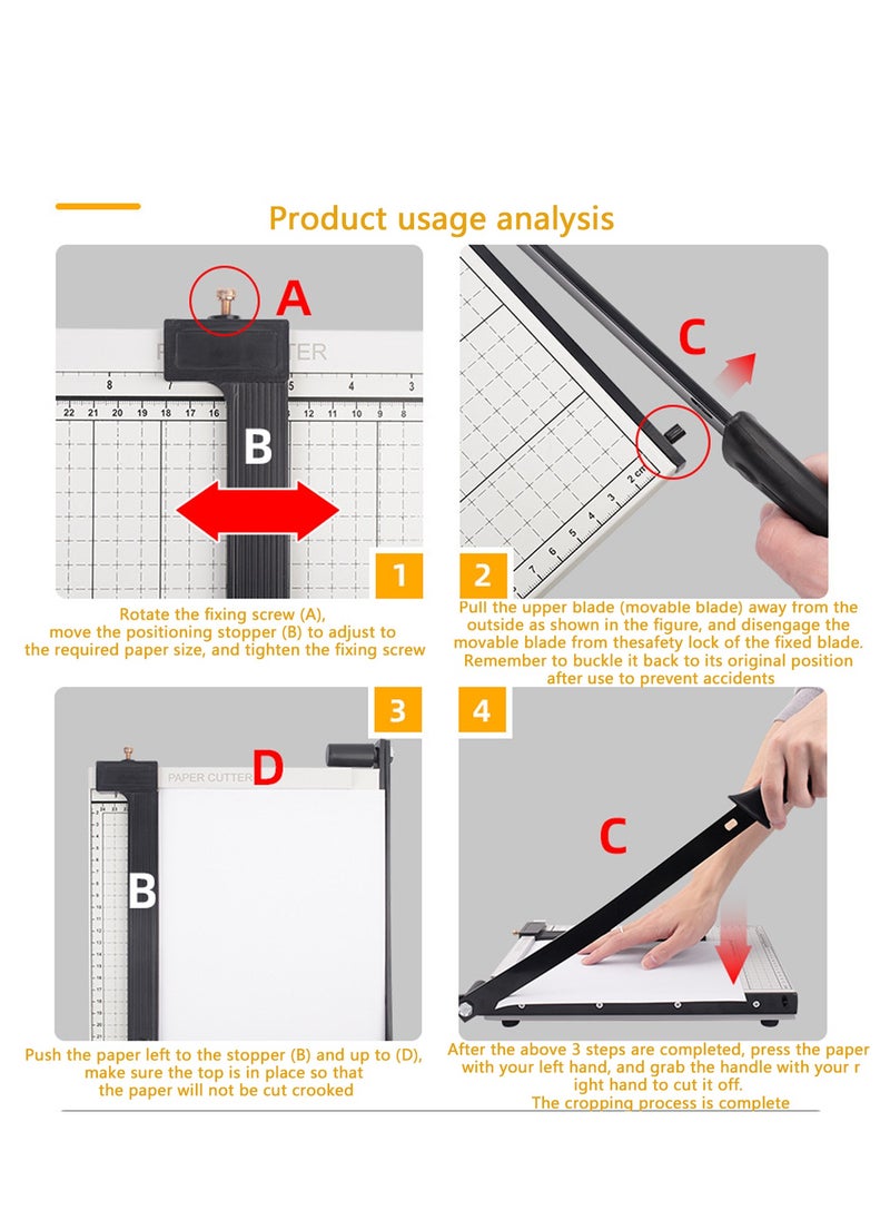 A4 Paper Cutter, Paper Trimmer Guillotine 13in Cutting Length, Commercial Grade Guillotine Paper Slicer Cutter, 12 Sheet Capacity, for Office Home or School