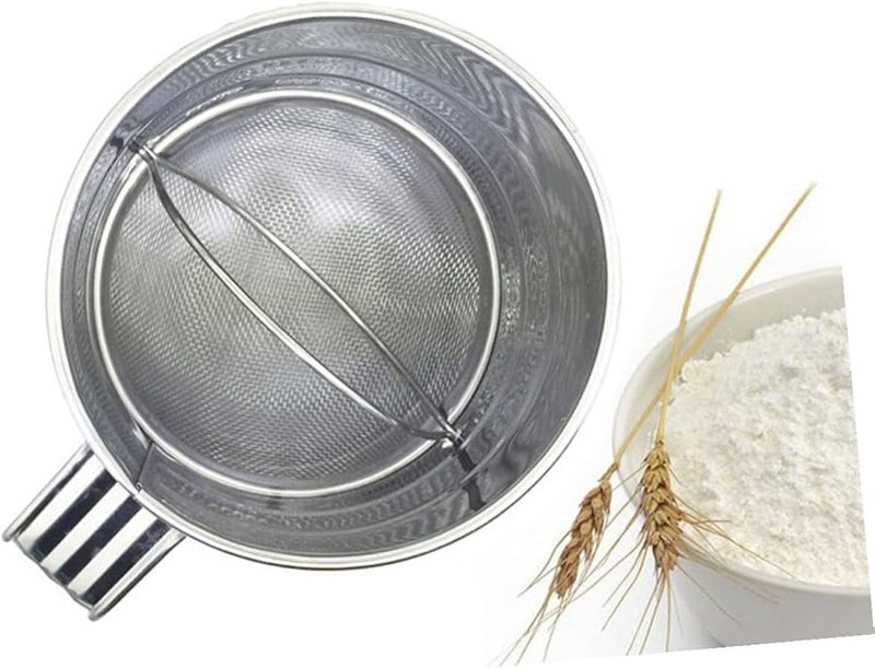 Stainless Steel Hand Crank Flour Sifter Single Mesh Filter Large Capacity Baking Sieve - Image 4