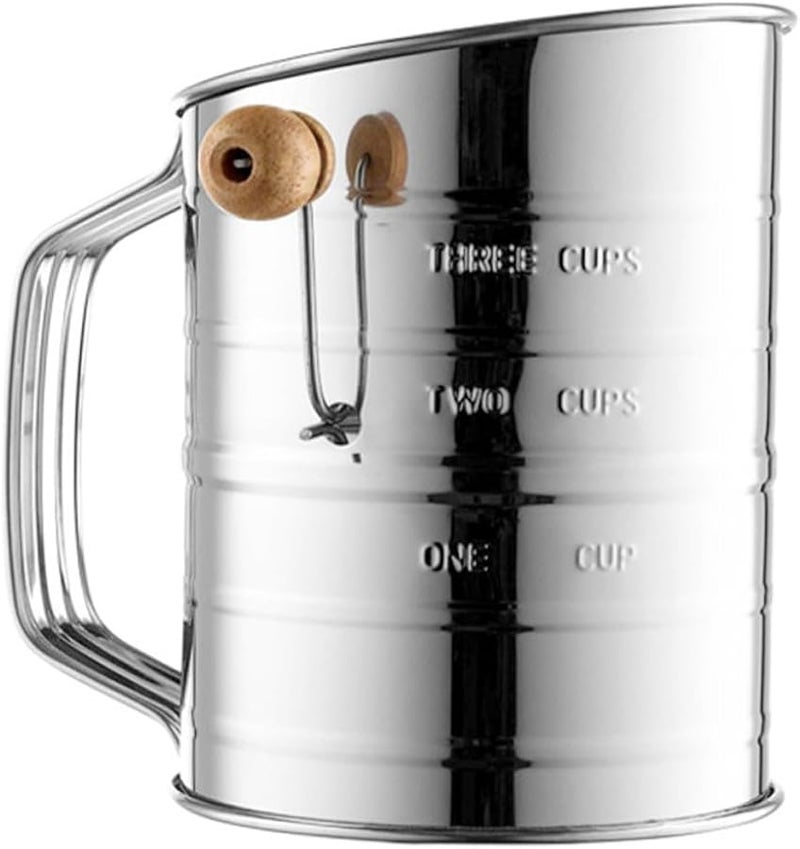 Stainless Steel Hand Crank Flour Sifter Single Mesh Filter Large Capacity Baking Sieve - Image 1