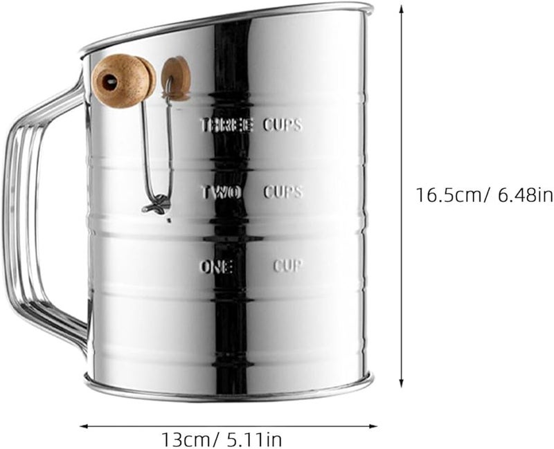 Stainless Steel Hand Crank Flour Sifter Single Mesh Filter Large Capacity Baking Sieve - Image 2