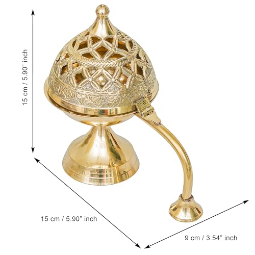 Webelkart Antique Brass Gold Dhoop Dani, Sambrani Holder |Loban Dani |Aarti Brass Dani/Dhoop Dani Burner for Home Decor|Dhoop Batti Stand with Handle (6" Inches) - Image 3