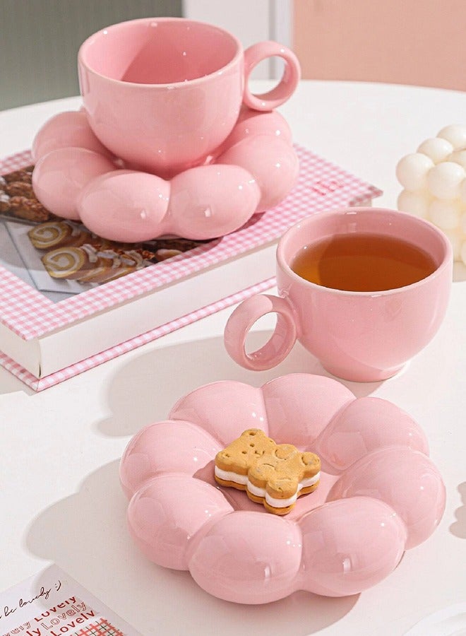 ShebSheb Ceramic Flower Coffee Mug with Saucer,Creative Cloud Coffee Cup,Ceramic Tea Cup Mug for Coffee Milk Tea Latte Yogurt - Image 2