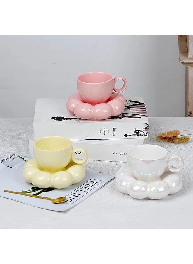 ShebSheb Ceramic Flower Coffee Mug with Saucer,Creative Cloud Coffee Cup,Ceramic Tea Cup Mug for Coffee Milk Tea Latte Yogurt - Image 5