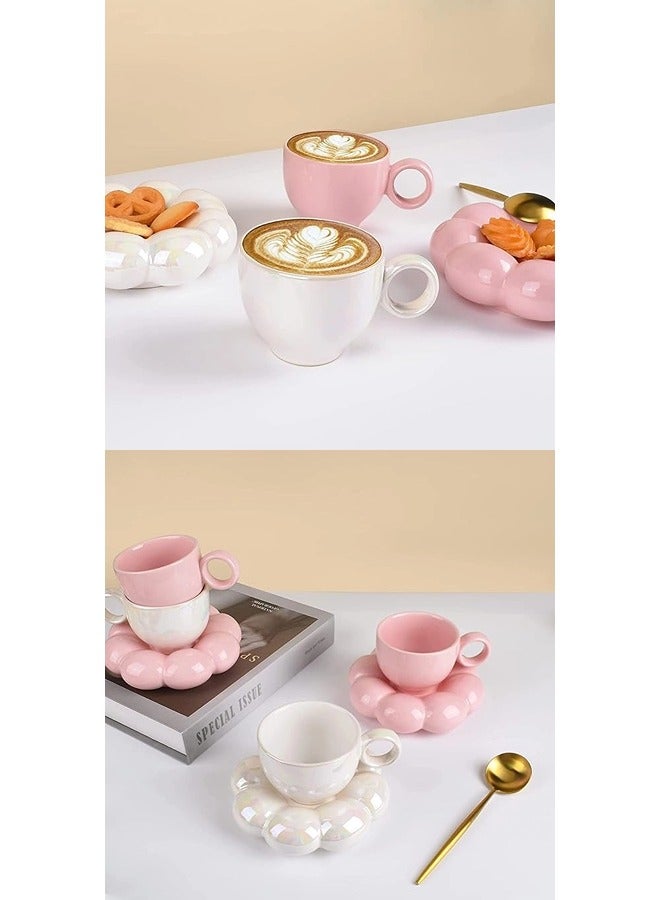 ShebSheb Ceramic Flower Coffee Mug with Saucer,Creative Cloud Coffee Cup,Ceramic Tea Cup Mug for Coffee Milk Tea Latte Yogurt - Image 4