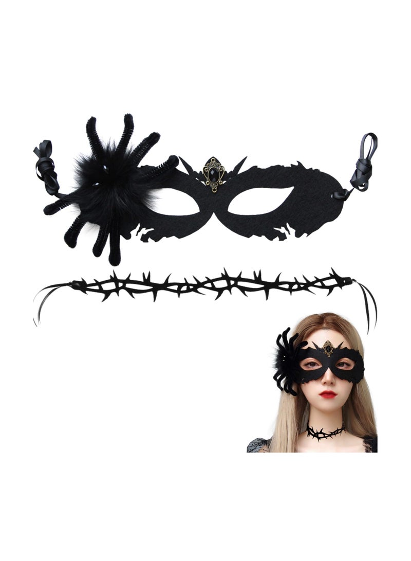 Zikra Black Masquerade Mask for Women, Halloween Mask, Spider Half Face Costume Mask, Fancy Dress Eye Mask Veil for Cosplay Party Girls Women (Size: 28x17x1.8 cm, Necklace: 17x14x1 cm) - Image 1