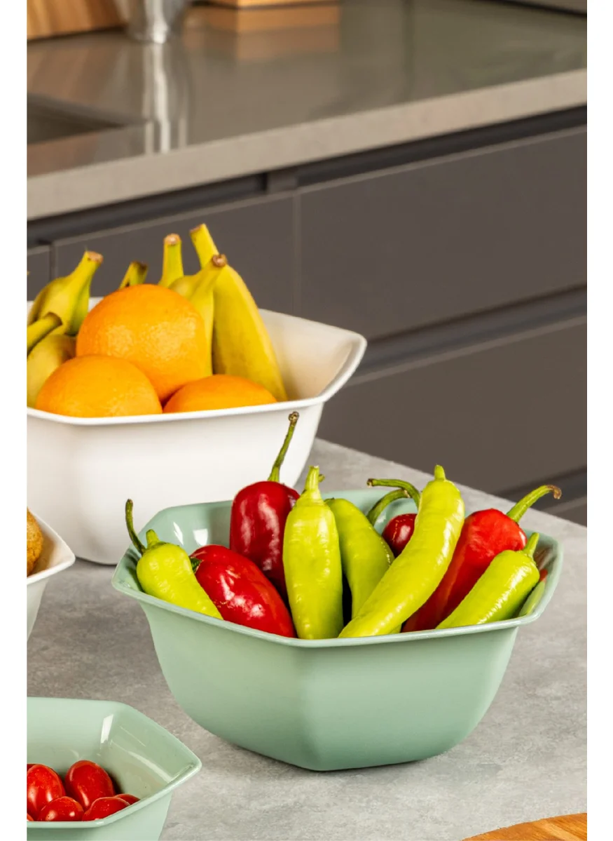Vienev Set of 4 Hexagonal Bowls White-Green