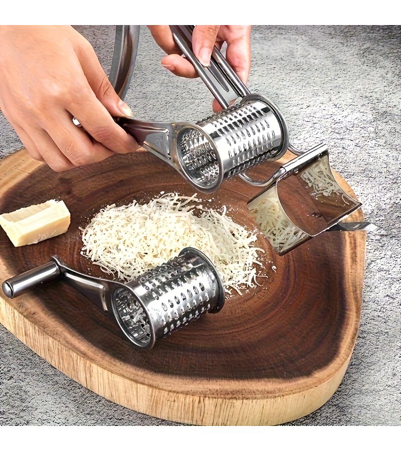 Stainless Steel Cheese Grater Set 2pcs Manual Rotary Shredder - Image 4