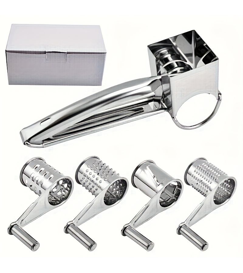 Stainless Steel Cheese Grater Set 2pcs Manual Rotary Shredder - Image 3
