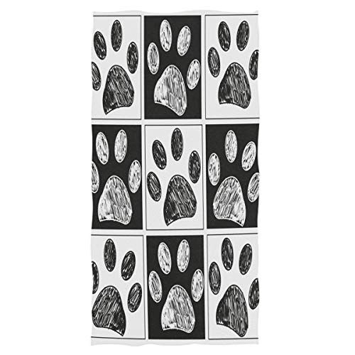 Wamika Dog Pattern Large Hand Towels Doodle Black White Dog Animals Paws Print Bath Towel Ultra Soft Highly Absorbent Multipurpose Bathroom Towel for HandFaceGymSports and Spa Home Decor 16x30 in