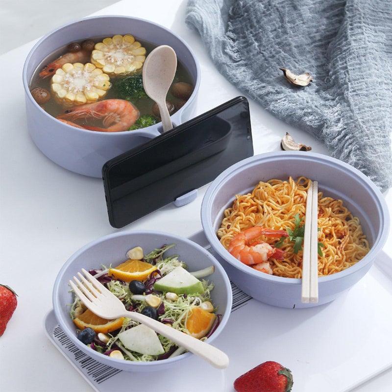 MIIDNTLX Microwave Ramen Bowl,Microwave Ramen Cooker,Mixing Salad Rice Pasta Fruit Instant Noodles Soup Food Kitchen Plastic Plates Bowls with Lid Set College Dorm Room Essentials,Black - Image 3