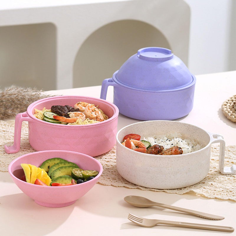 MIIDNTLX Microwave Ramen Bowl,Microwave Ramen Cooker,Mixing Salad Rice Pasta Fruit Instant Noodles Soup Food Kitchen Plastic Plates Bowls with Lid Set College Dorm Room Essentials,Black - Image 4