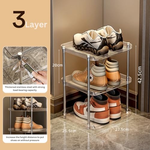 KREPS 3-Tier Vertical Shoe Rack Organizer, Space-Saving Metal & Plastic Storage Shelf for Shoes, Boots, Heels, and Sandals, Durable and Easy Assembly (3 - Layer) - Image 3