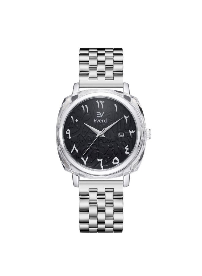 ساعة ايفرد الرجالية الحديثة بميناء مزينة بأرقام هندية