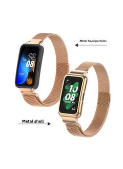 For HuaweiBracelet 10 Strap For HuaweiBand987 Glory Bracelet Universal Wristband Milanese Strap-Color:3# Rose Gold-Specifications:Applicable To For HuaweiBand 10/9/8/7 Generation (with Metal Case)
