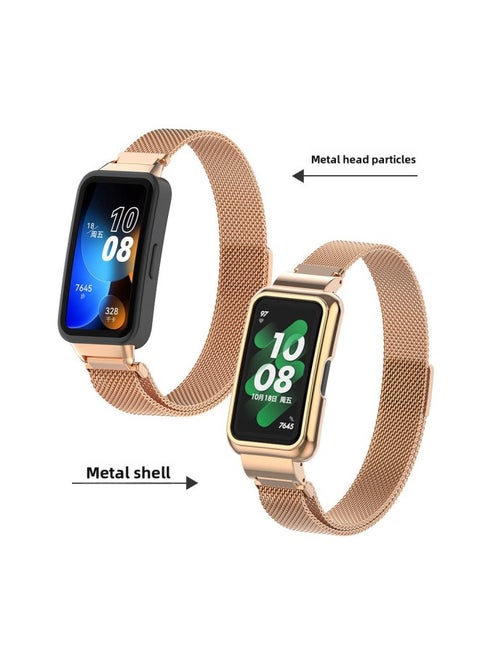 For HuaweiBracelet 10 Strap For HuaweiBand987 Glory Bracelet Universal Wristband Milanese Strap-Color:3# Rose Gold-Specifications:Applicable To For HuaweiBand 10/9/8/7 Generation (with Metal Case)