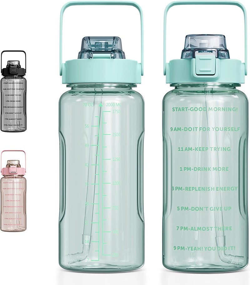 Gokich Gokich Plastic Water Bottle 2000ML for SportsGym Rainbow Water Bottle with Time Marker Straw Multicolor 1 Piece 2000ml  - Image 1