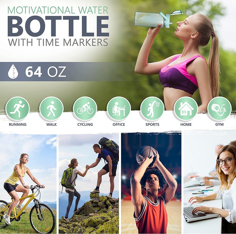 Gokich Gokich Plastic Water Bottle 2000ML for SportsGym Rainbow Water Bottle with Time Marker Straw Multicolor 1 Piece 2000ml  - Image 2