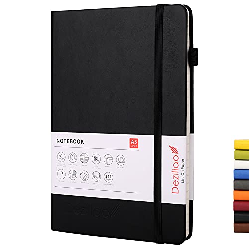 Deziliao Lined Journal Notebooks with Pen Loop, Hardcover Notebook Journal for Work, 100Gsm Premium Thick Paper with Inner Pocket, Medium 5.7"x8.4", （Black, Ruled） - Image 1