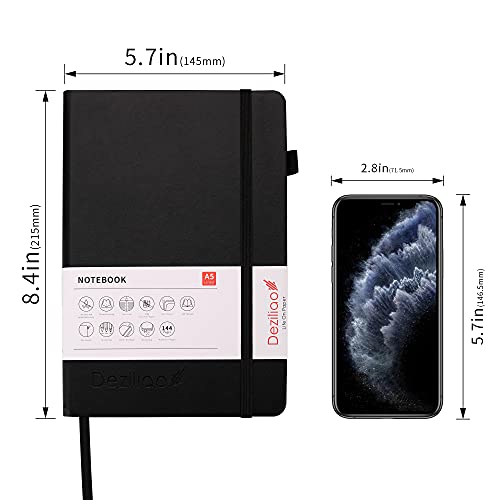 Deziliao Lined Journal Notebooks with Pen Loop, Hardcover Notebook Journal for Work, 100Gsm Premium Thick Paper with Inner Pocket, Medium 5.7"x8.4", （Black, Ruled） - Image 5