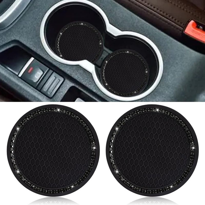 SUNCARACCL Car Cup Holder Coaster,2 Pack Universal Vehicle Bling Cup Holder Insert Coaster(2.75" Diameter),Crystal Rhinestone Car Interior Accessories（Black with Black Diamond） - Image 1