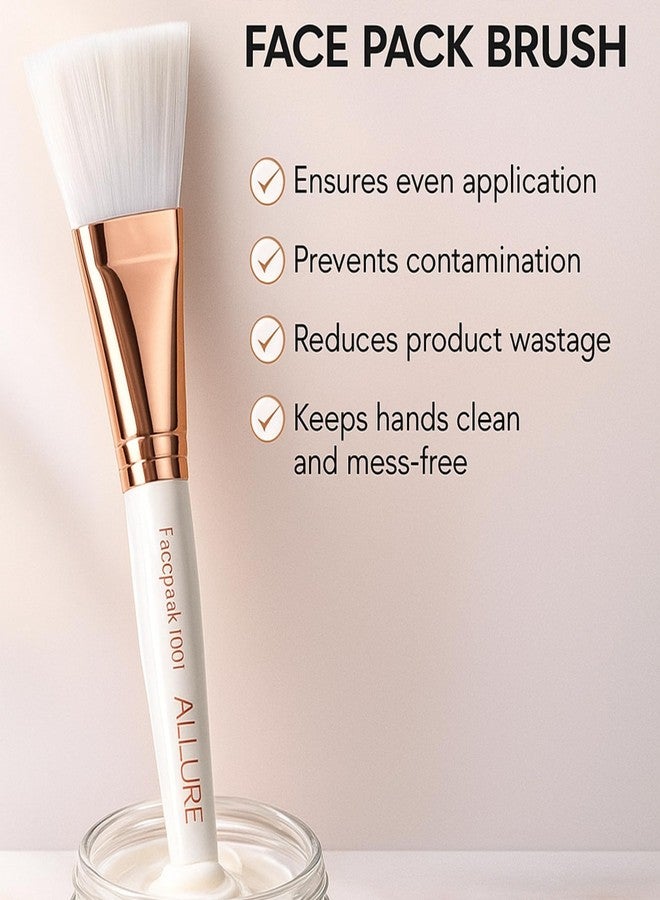 ALLURE Professional Face Pack Brush, Rose Gold Ferrule, Pearl White Wooden Handle, Nylon Fibers - Image 2