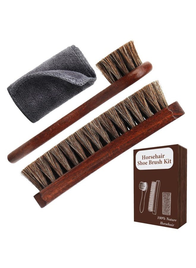 Lyssra 2-Piece Horsehair Shoe Brush Set with Beech Wood Handles – Premium Polishing and Cleaning Brushes for Leather Shoes – Soft, Durable Bristles for a High Shine and Gentle Care - Image 1