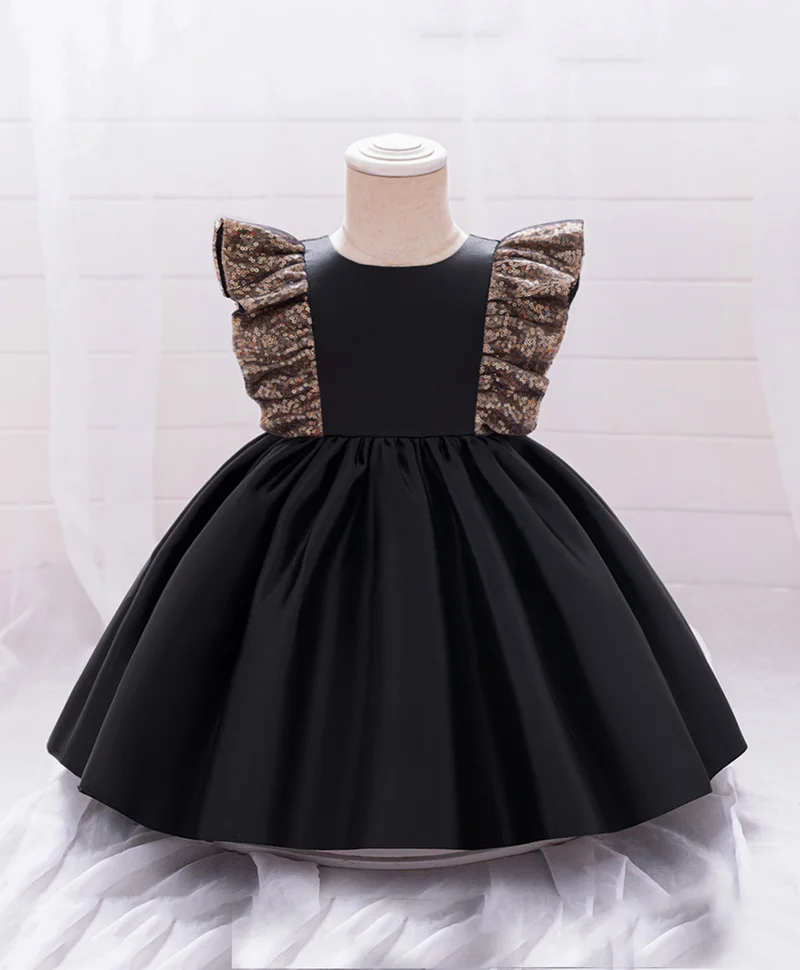 Mark & Mia Mark & Mia Sequins Embellished Bow Detailed Frill Sleeves Frock - Black