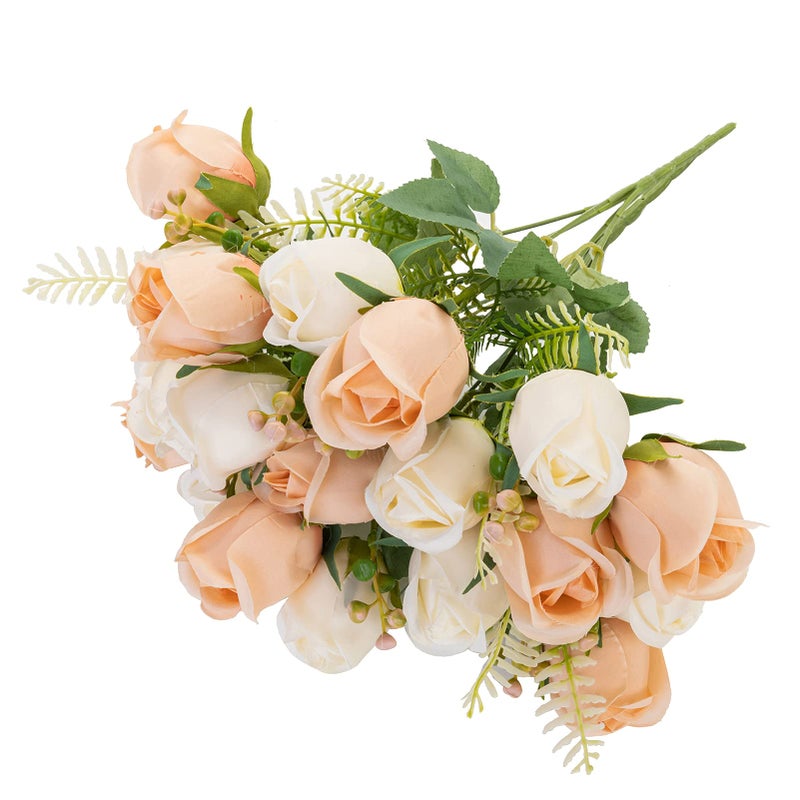 FuleHouzz Artificial Rose Flower 20 Heads 2 Bundles Bridal Bouquet Silk Rose Bulk for Wedding Home Valentines Day Party Decor Cream