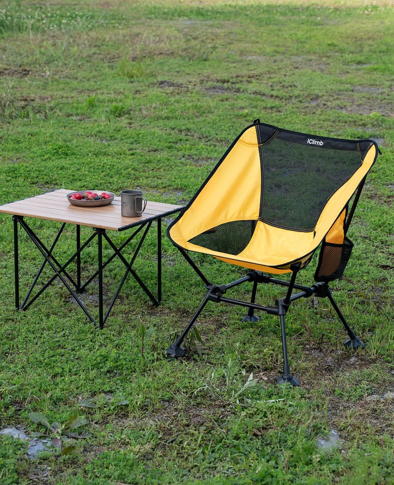 iClimb Ultralight Compact Camping Folding Beach Chair with Anti-Sinking Large Feet and Back Support Webbing (Yellow - Square Frame) - Image 3