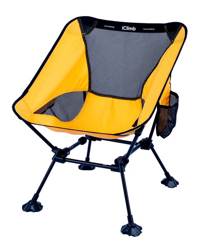 iClimb Ultralight Compact Camping Folding Beach Chair with Anti-Sinking Large Feet and Back Support Webbing (Yellow - Square Frame) - Image 1
