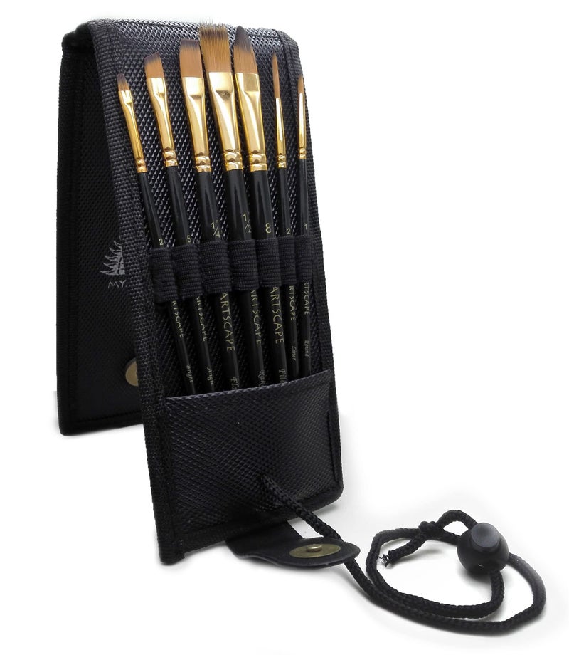 MyArtscape Pocket Paint Brush Set - 7 Artists' Paintbrushes for Watercolor, Acrylic and Oil Painting - Quality Art Supplies (Pocket Brushes - 002) - Image 1