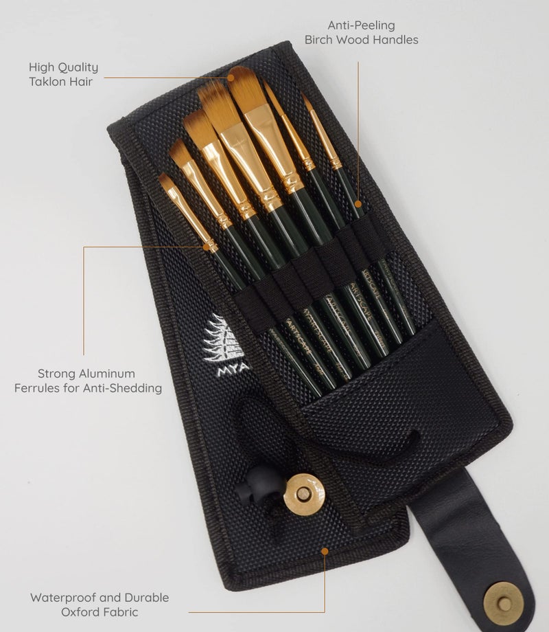 MyArtscape Pocket Paint Brush Set - 7 Artists' Paintbrushes for Watercolor, Acrylic and Oil Painting - Quality Art Supplies (Pocket Brushes - 002) - Image 2