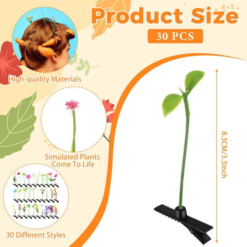 Luinabio 30 Pcs Bean Sprout Hair Clips Rave Mixed Style Plant Hairpins Hair Accessories for Party Irish(Flower Style) - Image 2