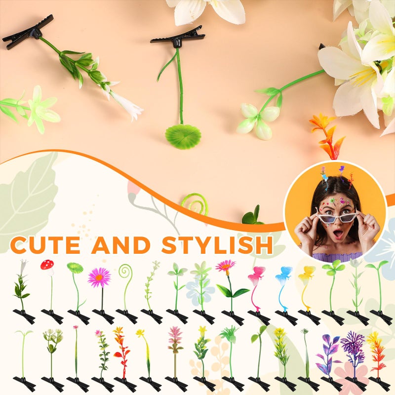 Luinabio 30 Pcs Bean Sprout Hair Clips Rave Mixed Style Plant Hairpins Hair Accessories for Party Irish(Flower Style) - Image 3